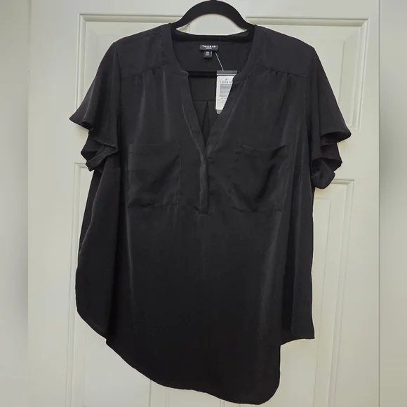 Torrid Harper Studio Crepe de Chine Flutter Short Sleeve Blouse - Picture 4 of 4